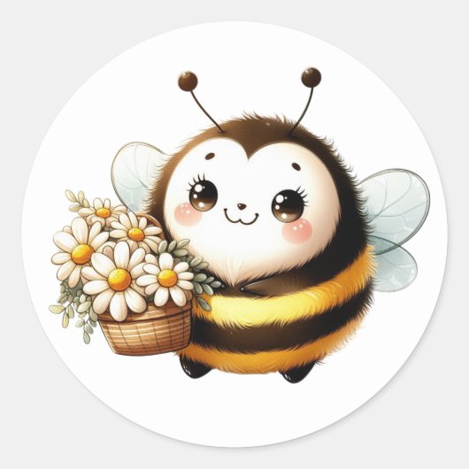 かわいいハチのステッカー ラウンドシール (正面)
