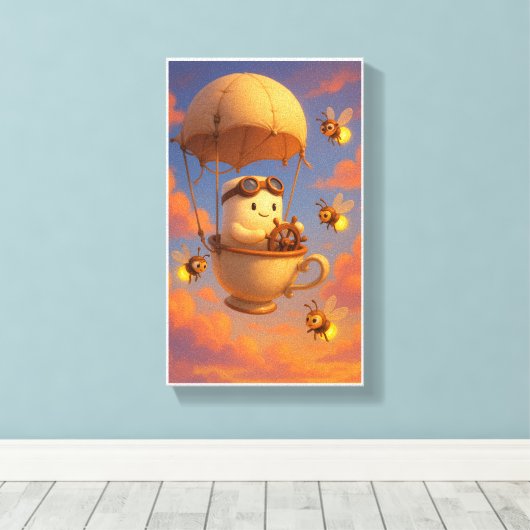 かわいいハチのテディベアカップ風船壁アート キャンバスプリント (インサイチュ (ウッドフロア))