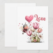 かわいいハチのラブハート&フラワーデザイン シーズンカード (正面/裏面)