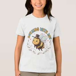 かわいいハチの子供用Tシャツ 喜びに満ちて トライブレンドTシャツ