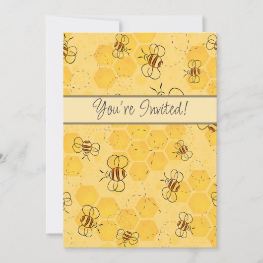 かわいいハチの巣のハチ ハチが飛び回る  招待状 (正面)