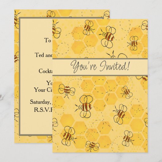 かわいいハチの巣のハチ ハチが飛び回る  招待状 (正面/裏面)