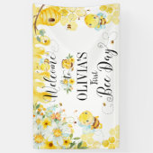 かわいいハチの巣の背景 1歳 2歳の誕生日飾り 横断幕 (縦)