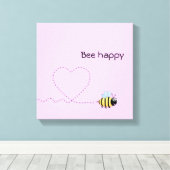 かわいいハチの漫画パンプンピンクおめでとう キャンバスプリント (インサイチュ (ウッドフロア))