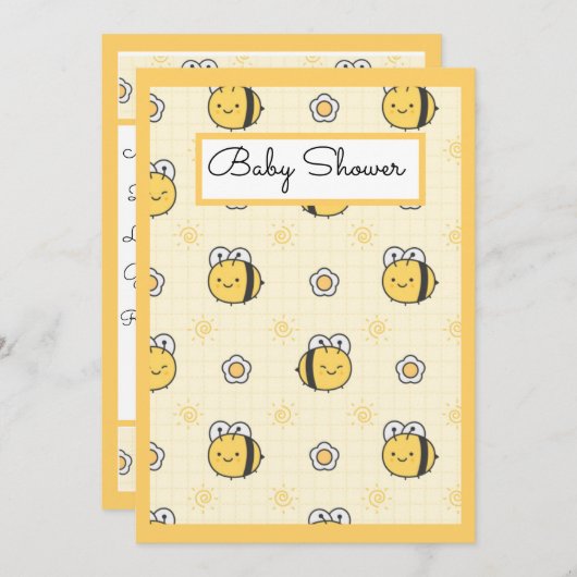 かわいいハチの男の子 女の子 赤ちゃんのお祝い 招待状 (正面/裏面)