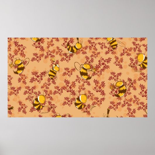 かわいいハチの背景パターン ポスター (正面)