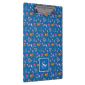 かわいいハチの花パターンモノグラム名ブルー クリップボード (右)