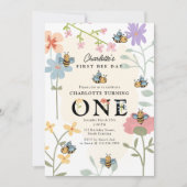 かわいいハチの1歳誕生日パーティーデザイン 招待状 (正面)