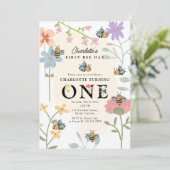 かわいいハチの1歳誕生日パーティーデザイン 招待状 (スタンド正面)