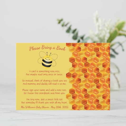 かわいいハチをテーマにした赤ちゃんシャワーで本を持ってくる 招待状 (スタンド正面)