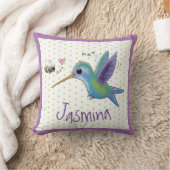 かわいいハチドリと蜂の漫画イラストレーション クッション (ブランケット)