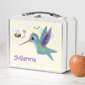 かわいいハチドリと蜂の漫画イラストレーション メタルランチボックス (インサイチュ)