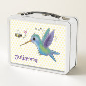 かわいいハチドリと蜂の漫画イラストレーション メタルランチボックス (裏面)