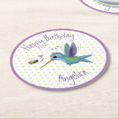 かわいいハチドリと蜂の漫画イラストレーション ラウンドペーパーコースター (アングル)