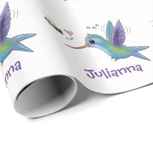 かわいいハチドリと蜂の漫画イラストレーション ラッピングペーパー (ロールコーナー)