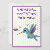 かわいいハチドリと蜂の漫画イラストレーション 招待状 (裏面)