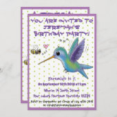 かわいいハチドリと蜂の漫画イラストレーション 招待状 (正面/裏面)