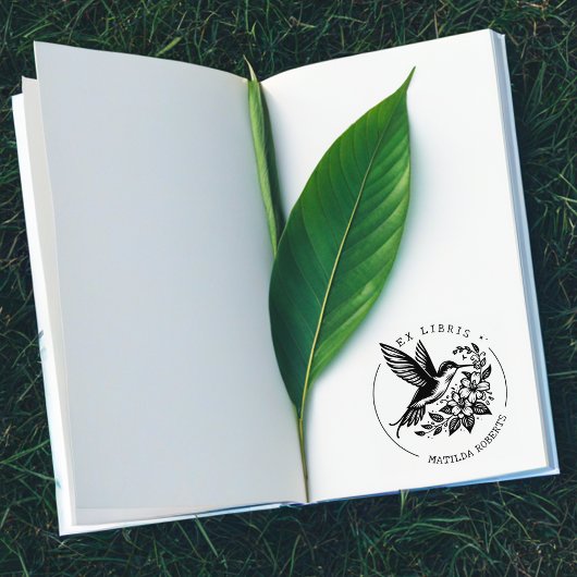 かわいいハチドリのカスタムネーム図書館本 ラバースタンプ