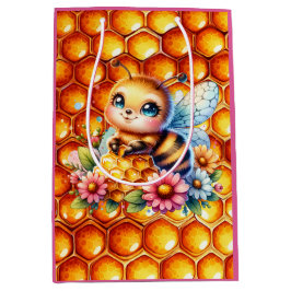 かわいいハチミツとハニカムをテーマにした赤ちゃんシャワー ミディアムペーパーバッグ