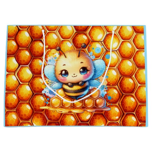 かわいいハチミツとハニカムをテーマにした赤ちゃんシャワー ラージペーパーバッグ (正面)