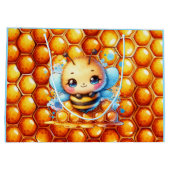 かわいいハチミツとハニカムをテーマにした赤ちゃんシャワー ラージペーパーバッグ (裏面)