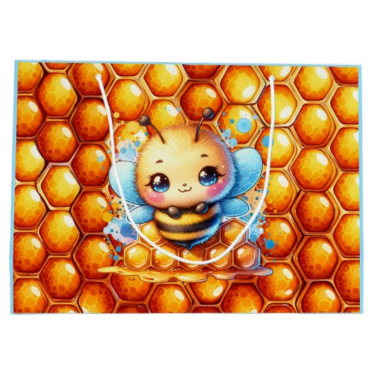 かわいいハチミツとハニカムをテーマにした赤ちゃんシャワー ラージペーパーバッグ (裏面)