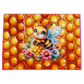 かわいいハチミツとハニカムをテーマにした赤ちゃんシャワー ラージペーパーバッグ (正面)