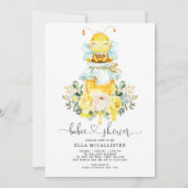 かわいいハチミツの蜂 | 夏の黄色いバラのベイビーシャワー 招待状 (正面)