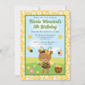 かわいいハチミツクマとミツバチの子供の誕生日  招待状 (正面)