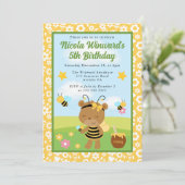 かわいいハチミツクマとミツバチの子供の誕生日  招待状 (スタンド正面)