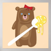 かわいいハチミツクマのぬりえ(スプーンと赤いリボン付き) ポスター (正面)