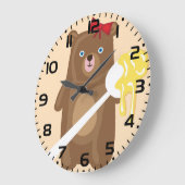 かわいいハチミツクマのスプーンと赤いリボン ラージ壁時計 (傾斜)