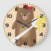 かわいいハチミツクマのスプーンと赤いリボン ラージ壁時計 (正面)