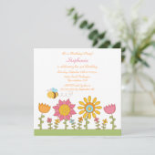 かわいいハチ飛んでいるの花の誕生日パーティーの招待 招待状 (スタンド正面)