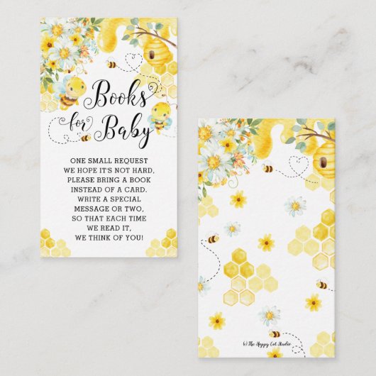 かわいいハチ黄色いフローラ赤ちゃんシャワーベビー本 エンクロージャーカード (正面/裏面)