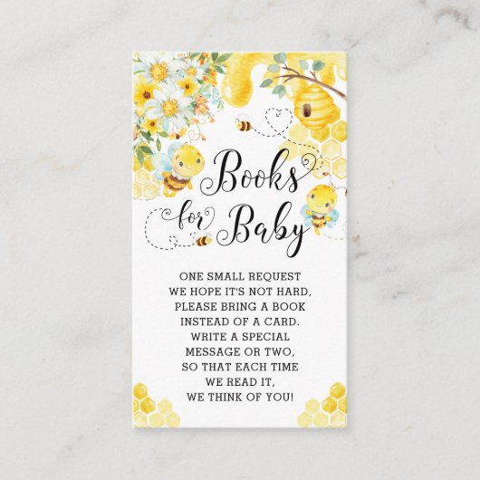 かわいいハチ黄色いフローラ赤ちゃんシャワーベビー本 エンクロージャーカード (正面)