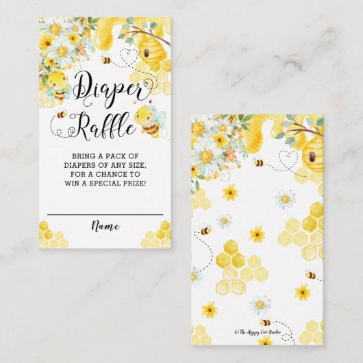 かわいいハチ黄色のフローラ赤ちゃんシャワーおむつラッフル エンクロージャーカード (正面/裏面)