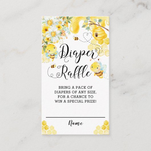 かわいいハチ黄色のフローラ赤ちゃんシャワーおむつラッフル エンクロージャーカード (正面)