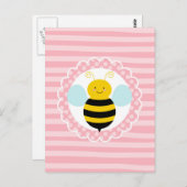 かわいいハチ - ピンクイエロー ポストカード (正面/裏面)