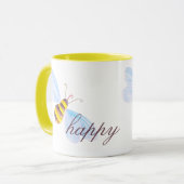 かわいいハチhappy黄色の茶色またはカスタム文字 マグカップ (正面左)