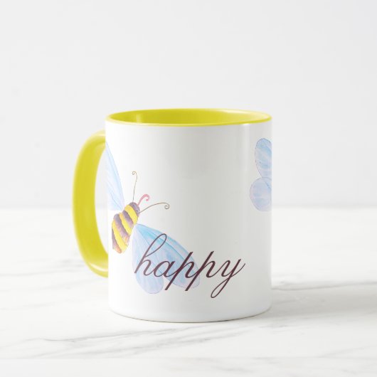 かわいいハチhappy黄色の茶色またはカスタム文字 マグカップ (正面左)