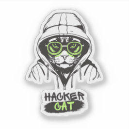 かわいいハッカー猫のイラスト - サイバーセキュリティギフト シール