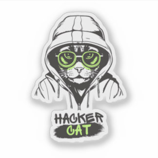 かわいいハッカー猫のイラスト - サイバーセキュリティギフト シール