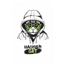 かわいいハッカー猫のイラスト - サイバーセキュリティギフト