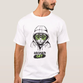 かわいいハッカー猫のイラスト - サイバーセキュリティギフト Tシャツ