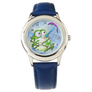 かわいいハッピーおもしろいカエルのパラグライダー 腕時計