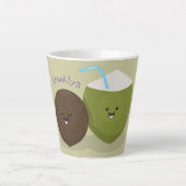 かわいいハッピーかわいいココナッツ漫画イラストレーション カフェラテマグ (正面)