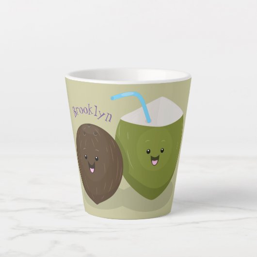 かわいいハッピーかわいいココナッツ漫画イラストレーション カフェラテマグ (正面)