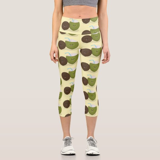 かわいいハッピーかわいいココナッツ漫画イラストレーション カプリレギンス (正面)