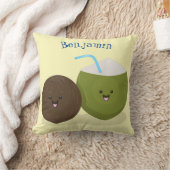 かわいいハッピーかわいいココナッツ漫画イラストレーション クッション (ブランケット)